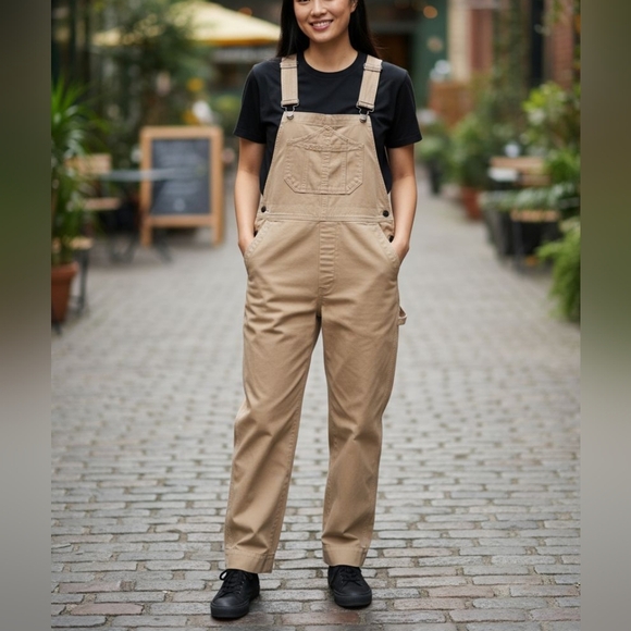 APIECE APART Womens Cropped Barrel Legs Overalls Jumpsuit Beige Size XL - Picture 1 of 8